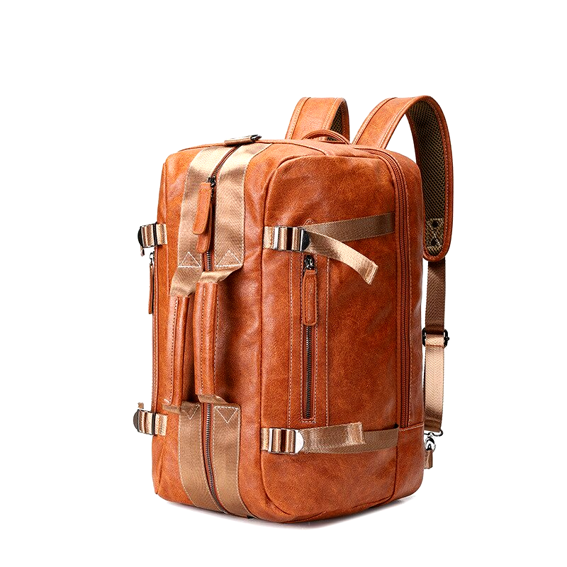 Unisex brown leather convertible backpack, easily transforms into a shoulder or handbag, perfect for travel & everyday.