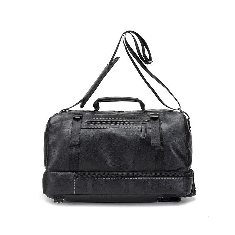 Coffee brown leather travel backpack, 3-in-1 convertible design, fashionable and practical for men & women.