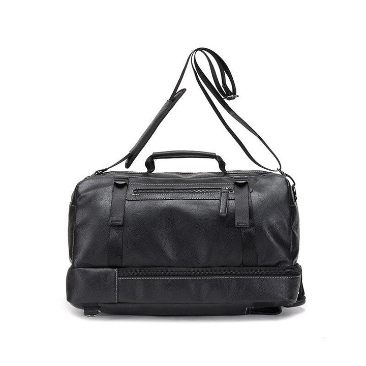 Coffee brown leather travel backpack, 3-in-1 convertible design, fashionable and practical for men & women.