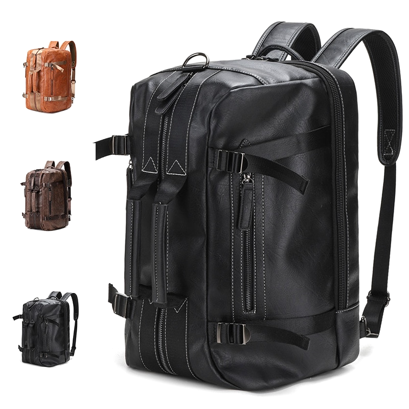 Fashionable coffee brown leather backpack, 3-in-1 convertible design offers versatility for any occasion.
