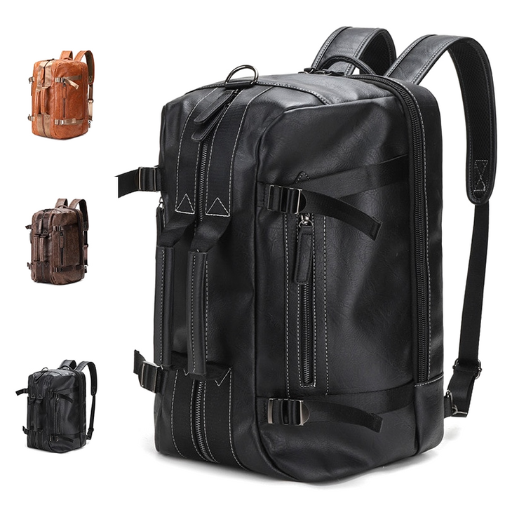 Fashionable coffee brown leather backpack, 3-in-1 convertible design offers versatility for any occasion.