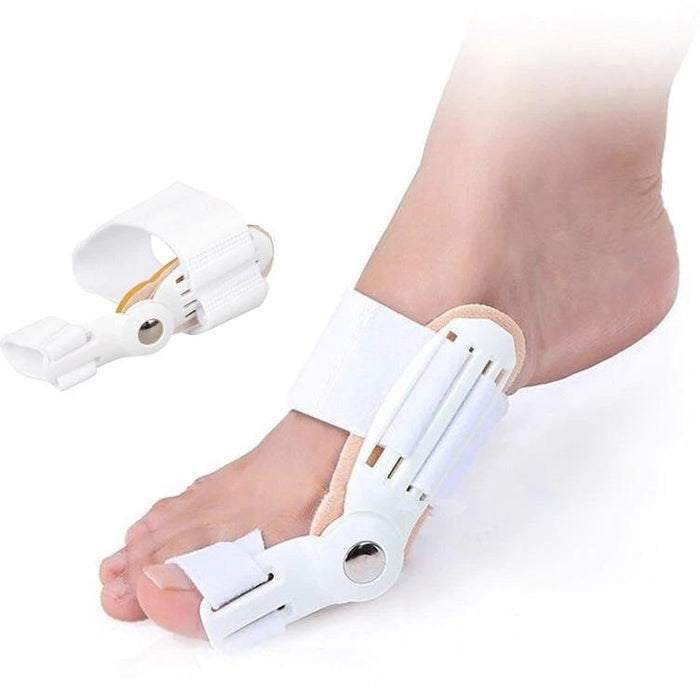 Pair of BunionFix toe splints for hallux valgus correction, offering comfort & walking support.