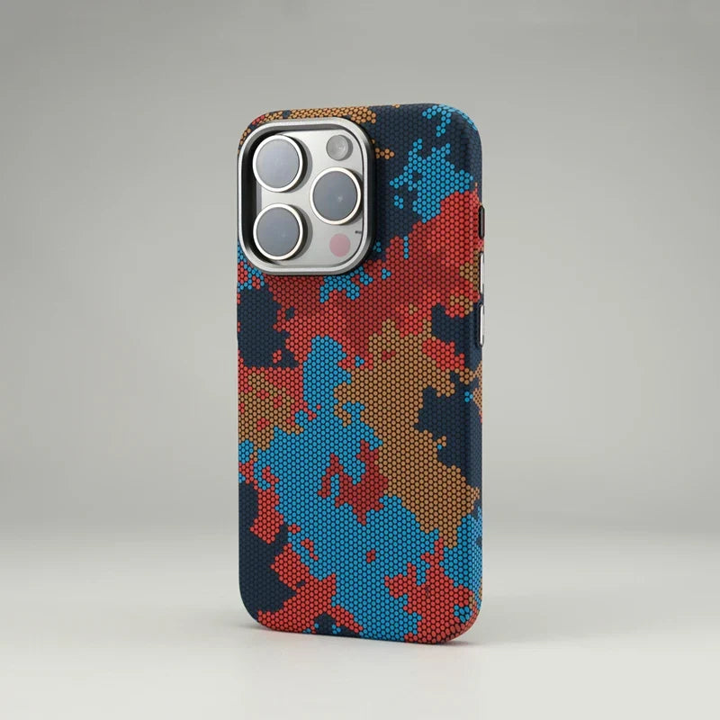 MagSafe compatible camouflage iPhone case. Protective, rugged, hard shell, non-slip phone accessory.