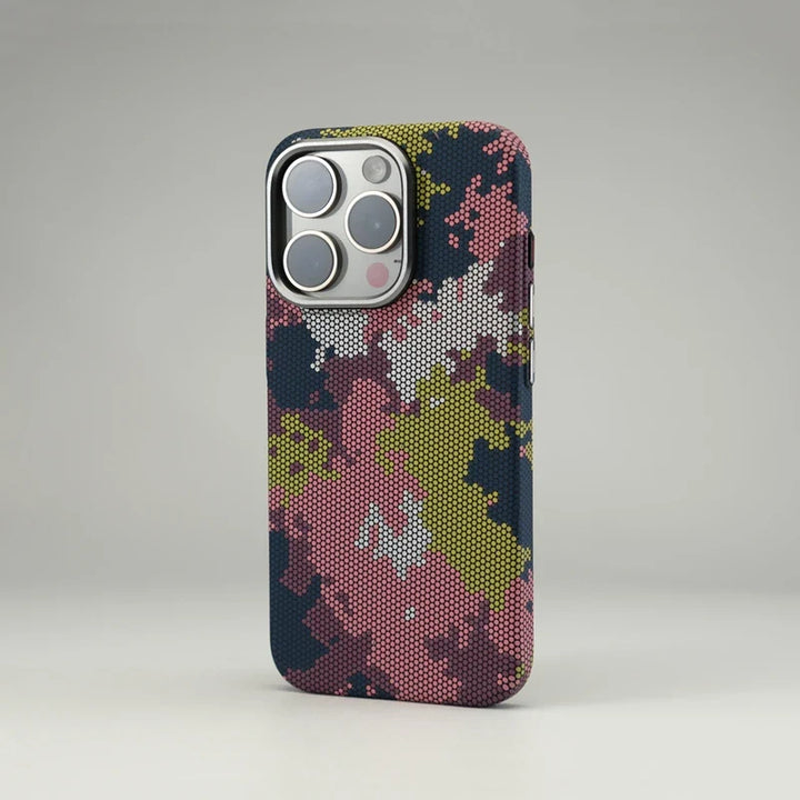 Camouflage MagSafe iPhone case, protective hard cover. Non-slip, slim, rugged phone accessory for daily use.