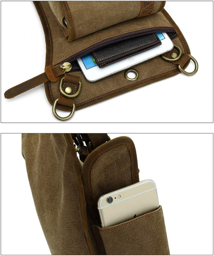 Commuter-friendly multi-pocket canvas utility bag, great for organized travel & cycling.