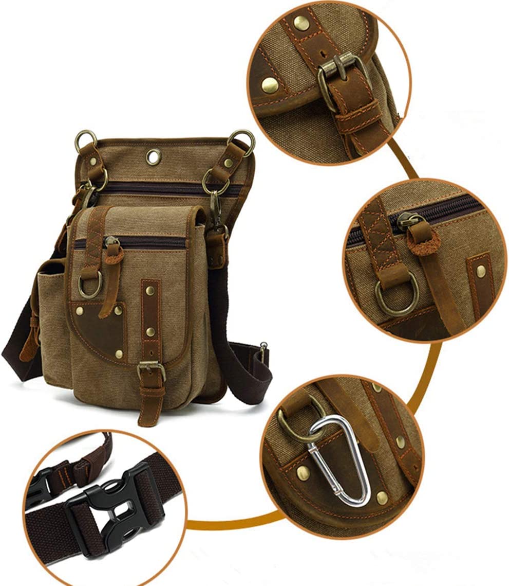 Close-up of durable canvas multi-pocket utility bag, showcasing practical storage & robust design.