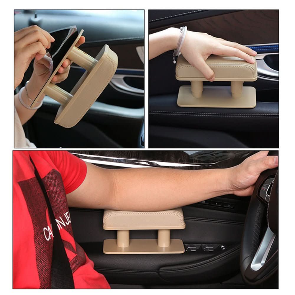 Universal fit car armrest cushion. Padded for ergonomic comfort, non-slip for secure support during driving.