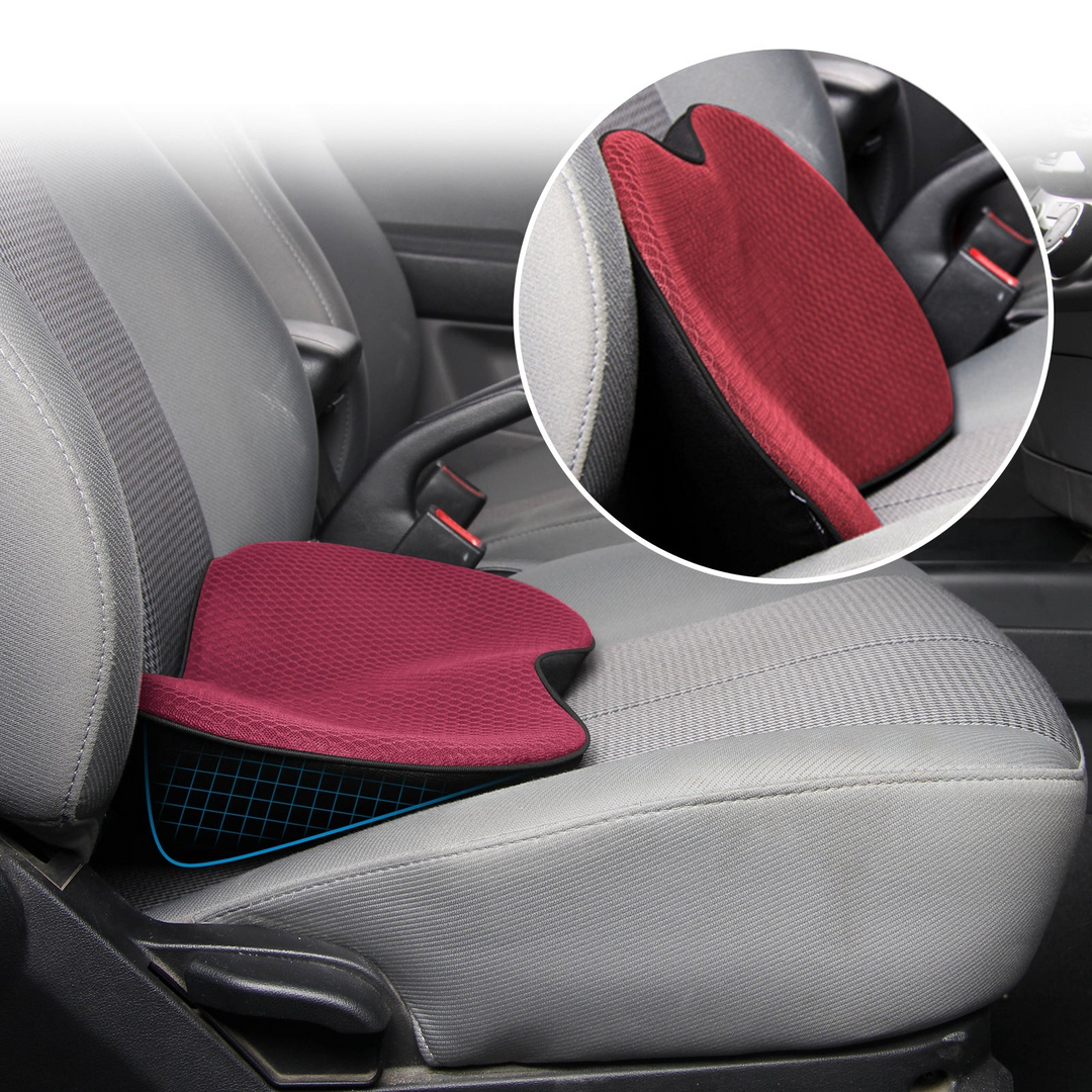 Car booster seat cushion for long drives. Reduces fatigue, offers driver comfort & vehicle seating support.