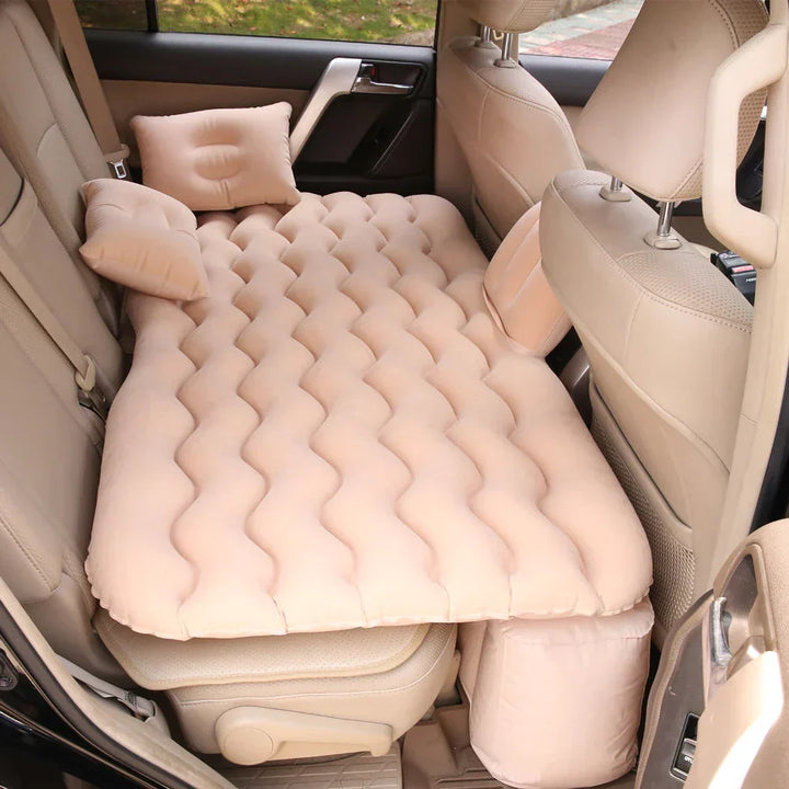 Unisex Car Inflatable Travel Mattress with Pillows & Repair Kit – RoadRest, close-up of mattress fabric and two matching pillows.