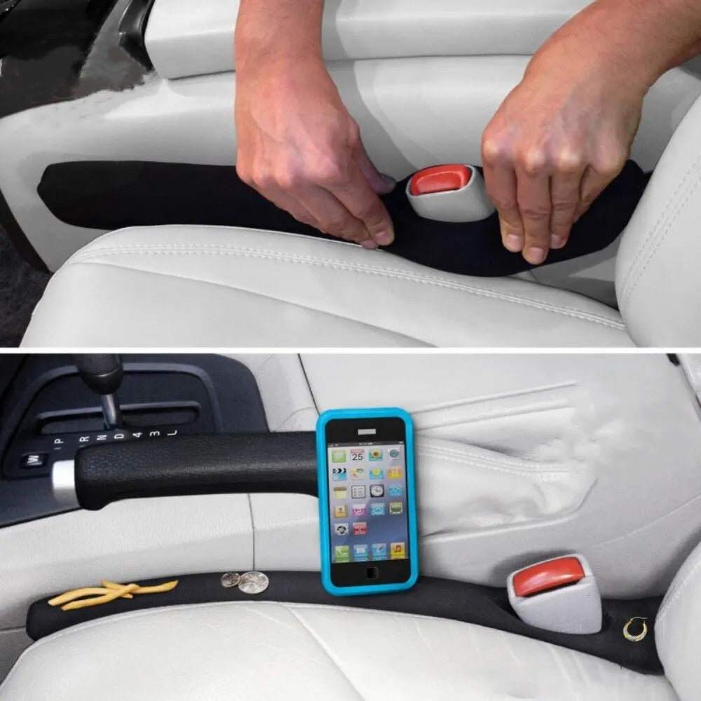 Universal fit car seat gap filler strips (2-pack) for auto interior, effectively preventing spills.
