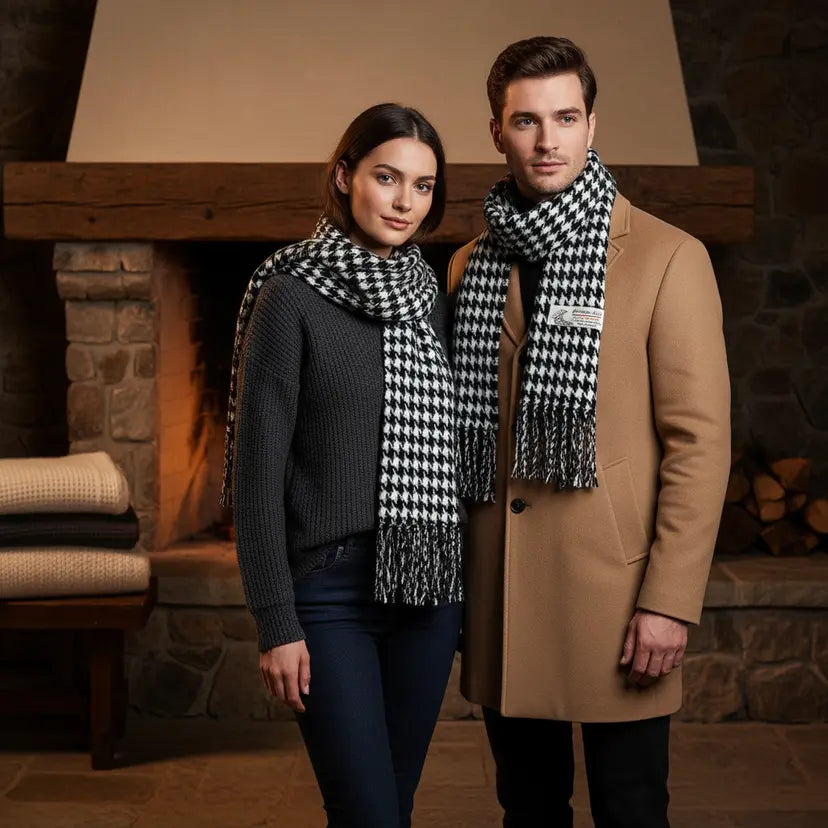 Unisex cashmere-feel plaid scarf in classic Stewart tartan, soft and warm winter accessory for men and women