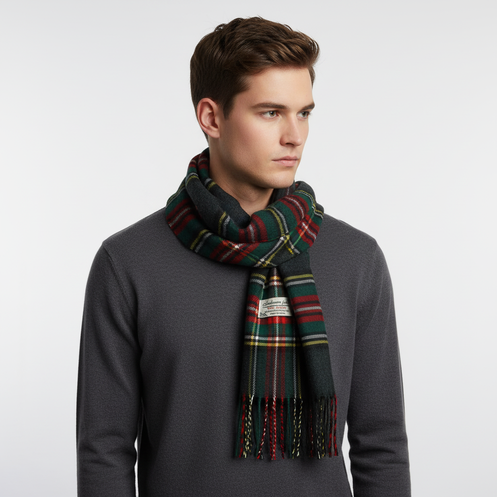Casual unisex cashmere-feel plaid scarf in a classic Stewart tartan, ideal warm accessory for everyday wear