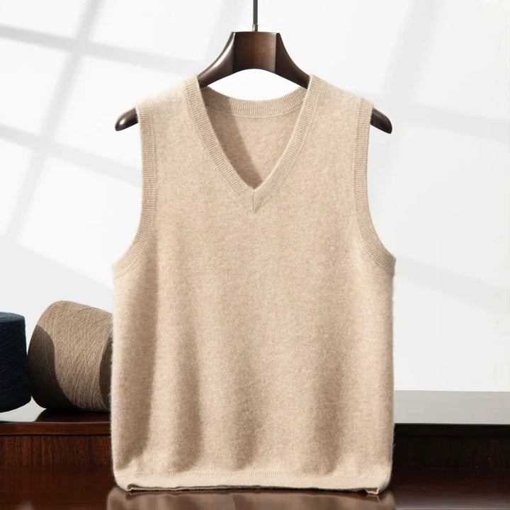 Unisex cashmere V-neck sweater vest for layering. Soft, warm & luxurious.