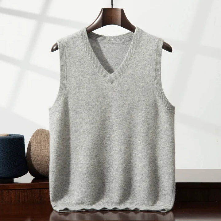 Luxury unisex cashmere sweater vest with V-neck. Soft & warm layering piece.