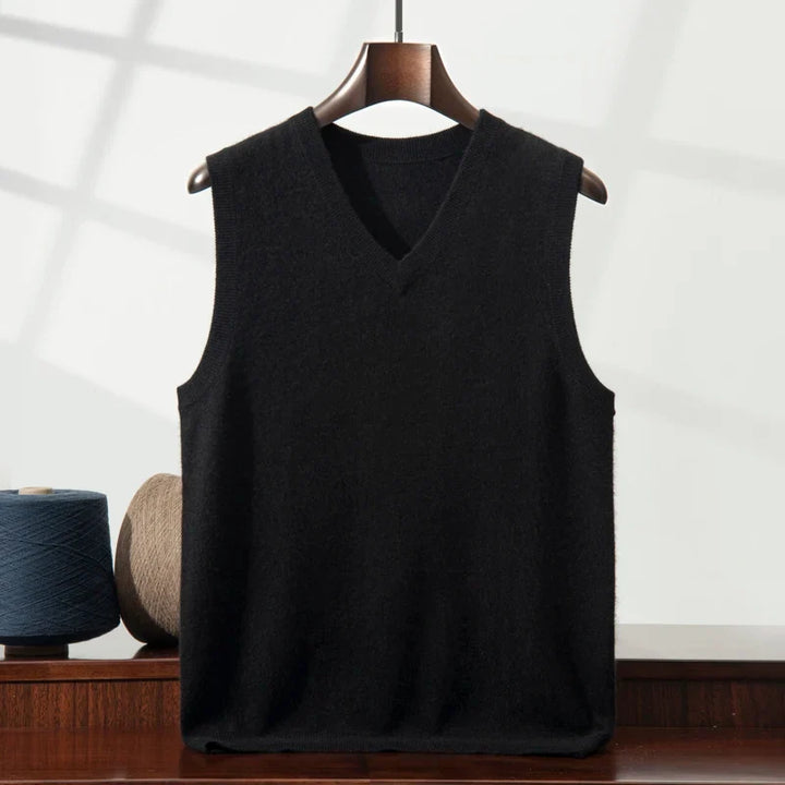 Soft unisex V-neck cashmere vest. Ideal for stylish layering and warmth.