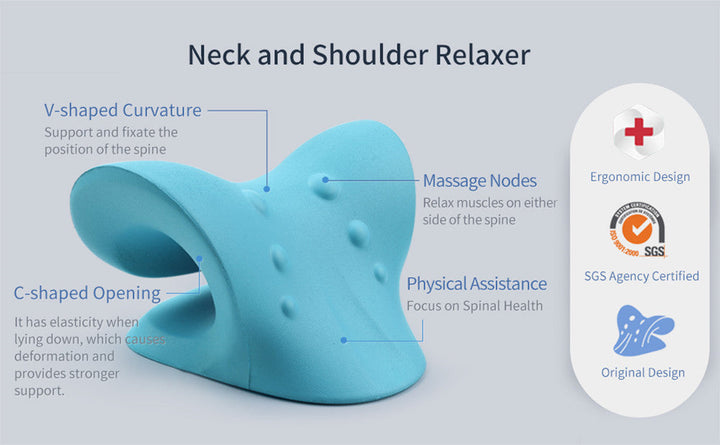 Massage cushion for neck and shoulder relaxation and spinal alignment