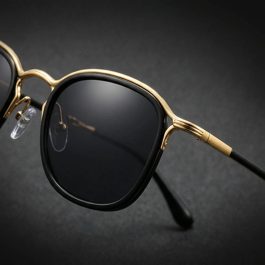 Fashionable round sunglasses, unisex design. Modern, chic eyewear with crucial UV protection. Look stylish.
