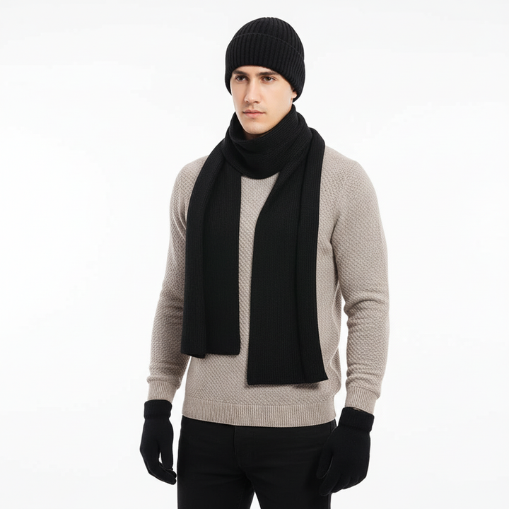 Warm knit ChillGuard winter set with a beanie, scarf, and gloves for ultimate cold protection