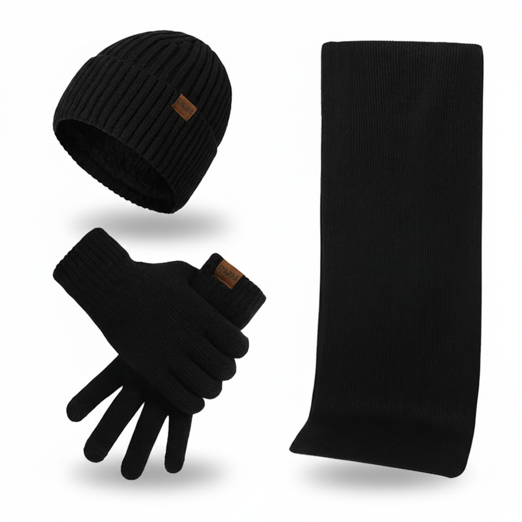ChillGuard dark gray unisex knit beanie and gloves, a warm and comfortable winter fashion set.