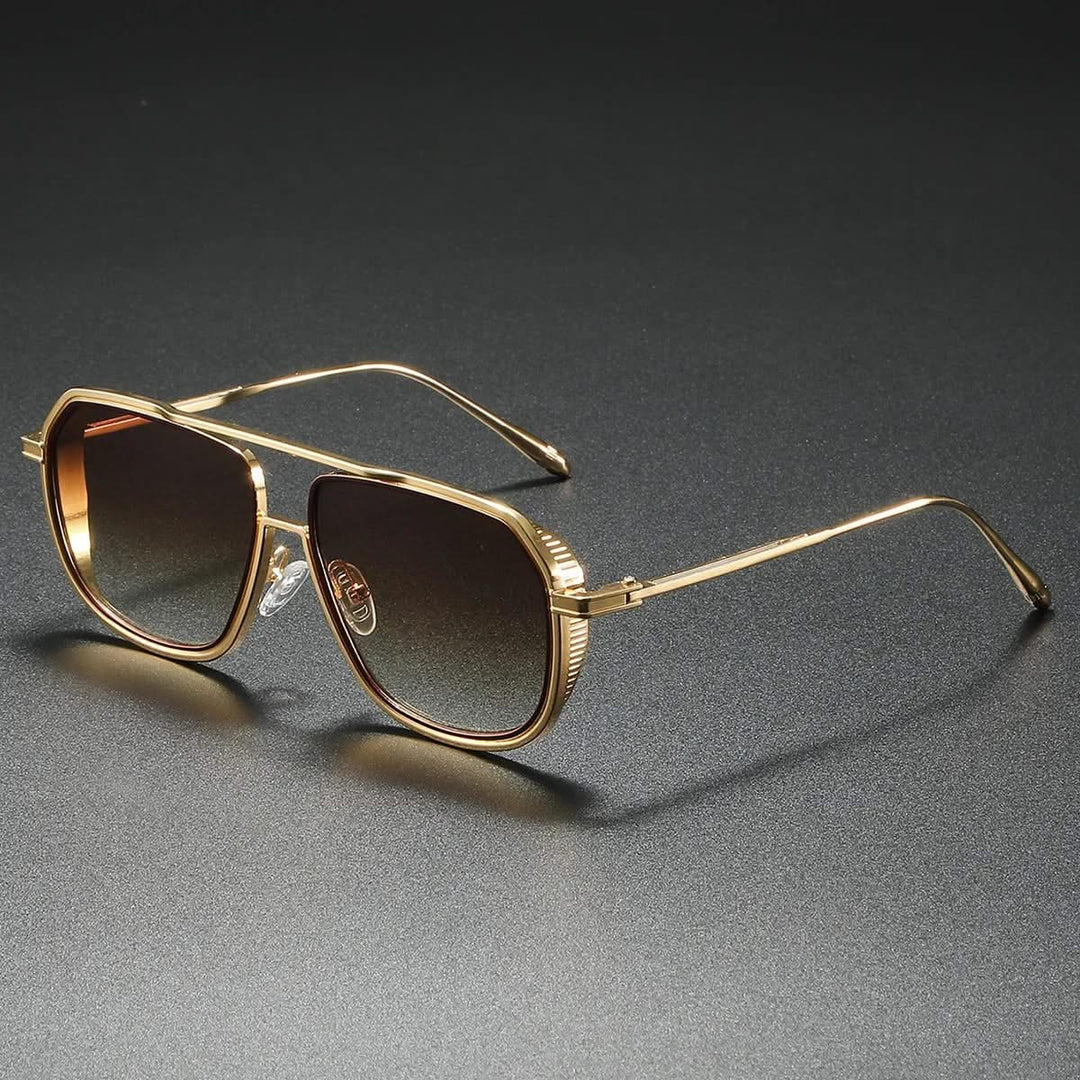 Elegant metal frame classic aviator eyewear, perfect for any unisex fashion look. Offers great sun protection.