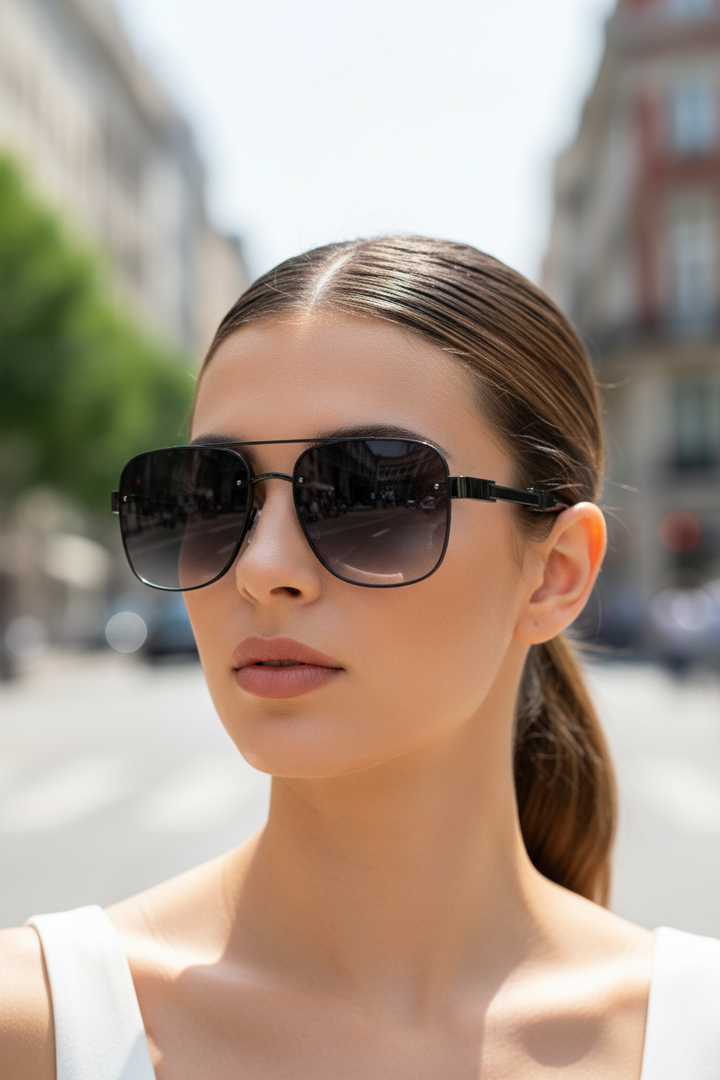 Metal frame aviator sunglasses, a classic unisex accessory providing essential UV400 sun protection.