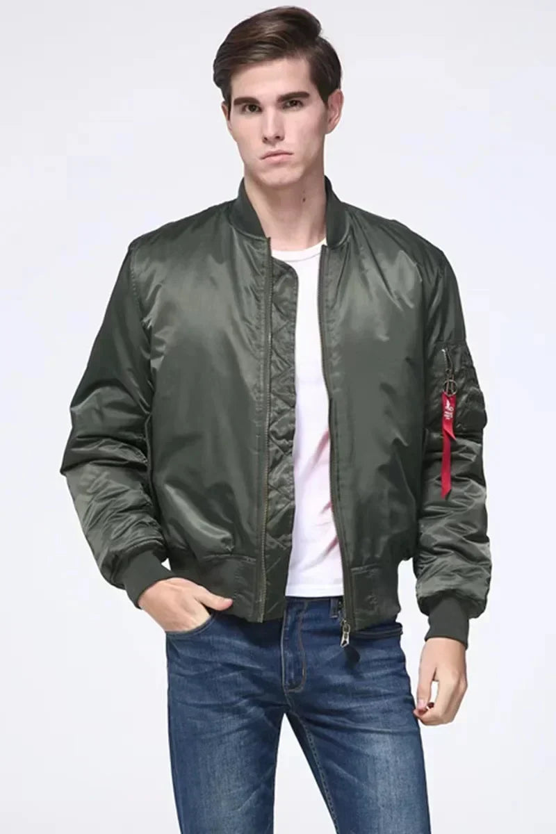 Streetwear ready unisex bomber jacket, a stylish and comfortable zip-up outerwear with a timeless design.