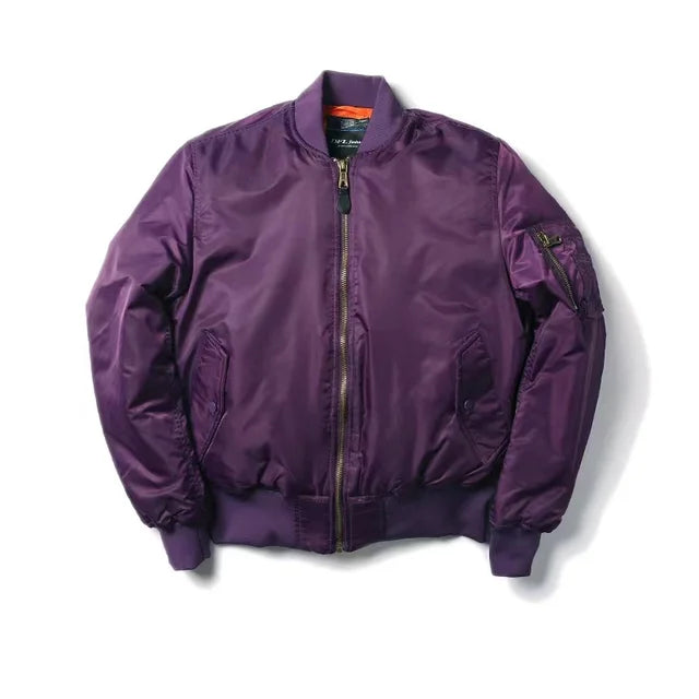 Stylish Unisex Bomber Jacket featuring a full zip and classic design, suitable for streetwear and casual outfits.