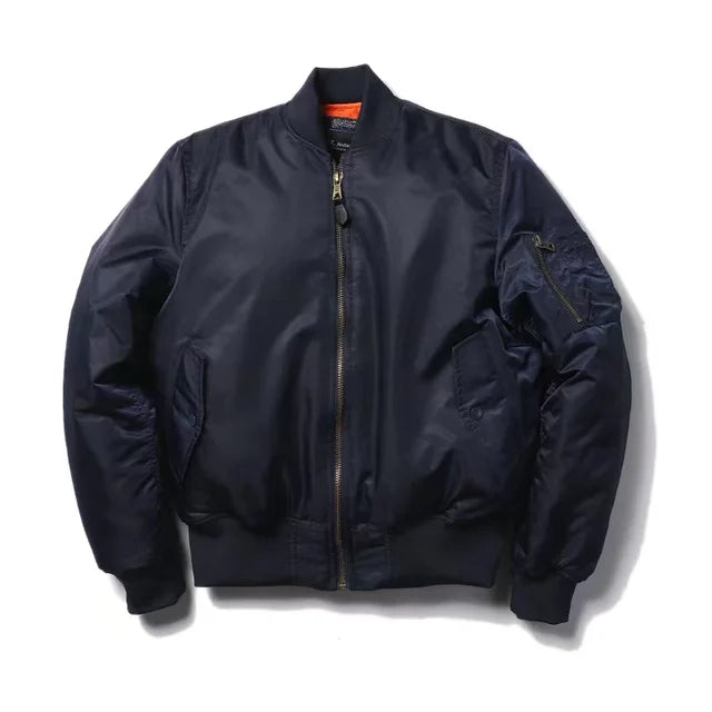 Aviator-style bomber jacket, a durable and timeless outerwear piece for everyday use and various seasons.