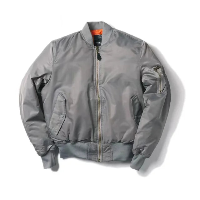 Warm winter coat: classic unisex bomber jacket, durable and stylish outerwear for cold weather protection.