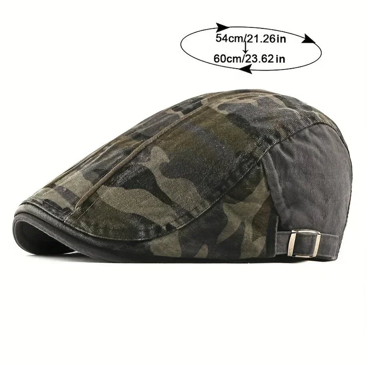Casual and stylish camo ivy cap, a classic unisex hat accessory for everyday wear.