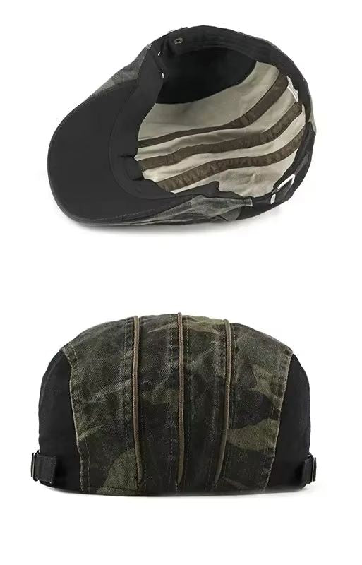 Classic ivy cap in camo print, a breathable and adjustable unisex hat for style.