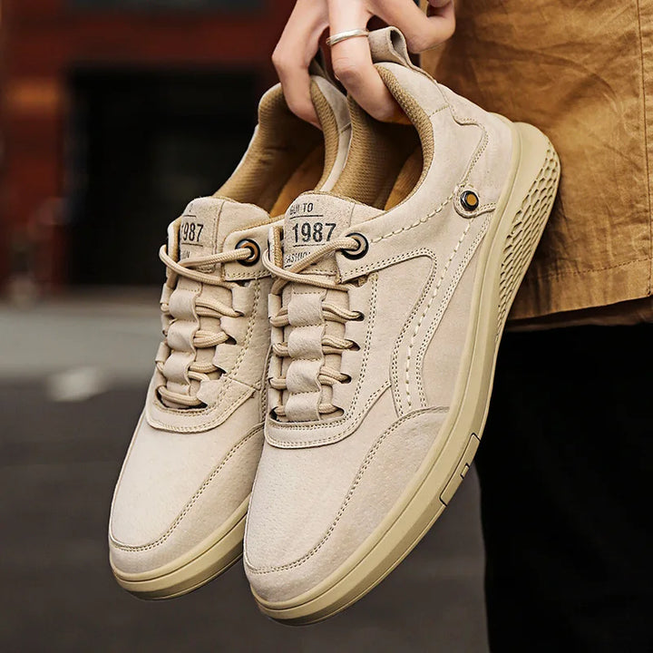 Close-up of comfortable unisex suede sneakers, perfect for versatile everyday use.