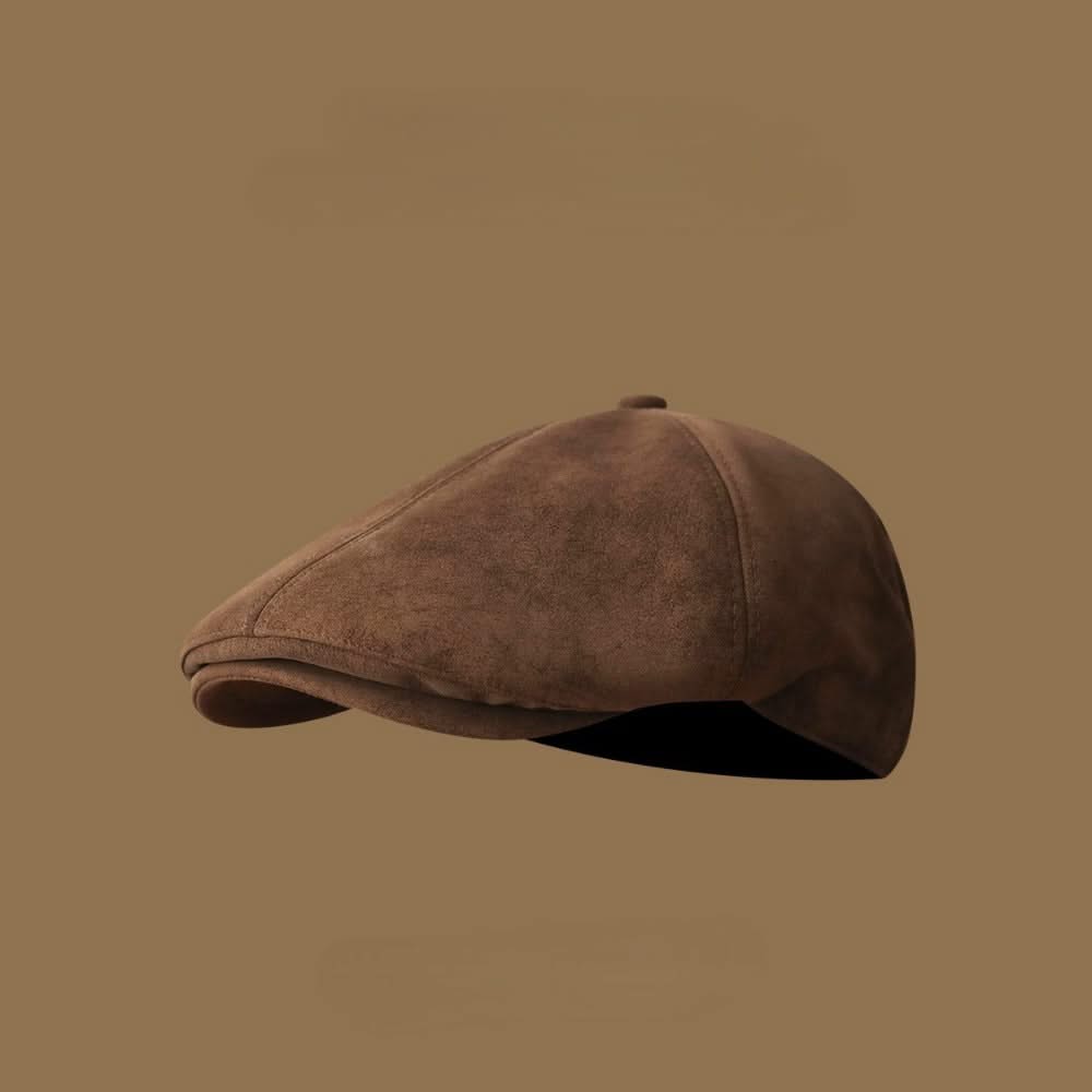 Brown classic newsboy cap, soft fabric, offering timeless style for any outfit.