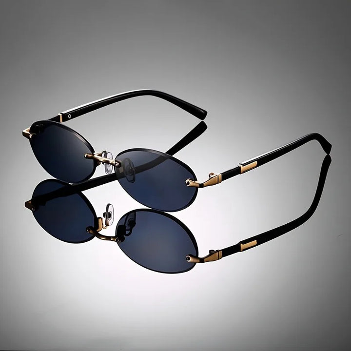 Stylish oval rimless sunglasses, unisex design offering UV400 protection and a lightweight, comfortable fit.