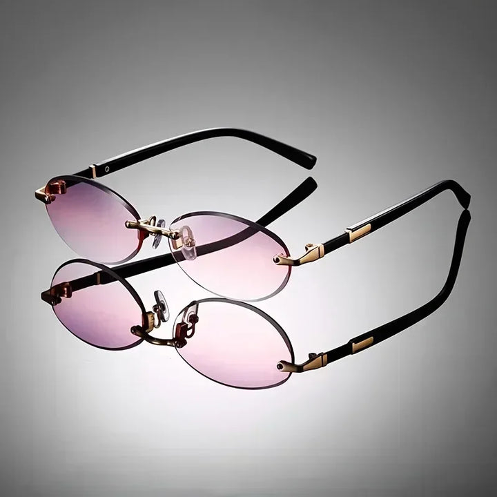 Classic oval sunglasses, rimless polycarbonate frame, perfect for daily wear; provides essential UV400 eye protection.