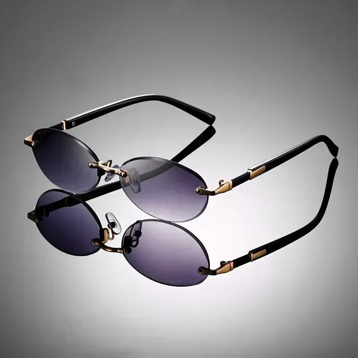 Lightweight unisex oval sunglasses with rimless design and UV400 lenses, ideal casual eyewear for all-day comfort.