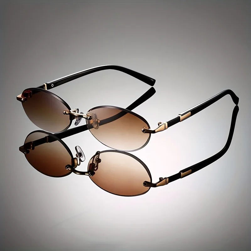 Casual unisex oval sunglasses with a classic rimless design, offering lightweight comfort and full UV400 protection.