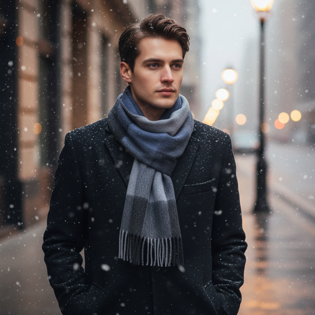 Unisex classic plaid wool scarf with fringes, perfect for autumn and winter warmth
