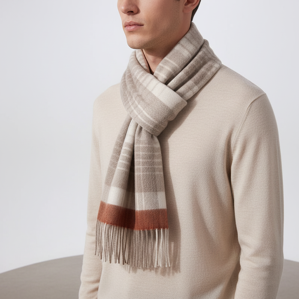 Soft and warm unisex plaid wool fringe scarf, a stylish addition to winter wardrobes