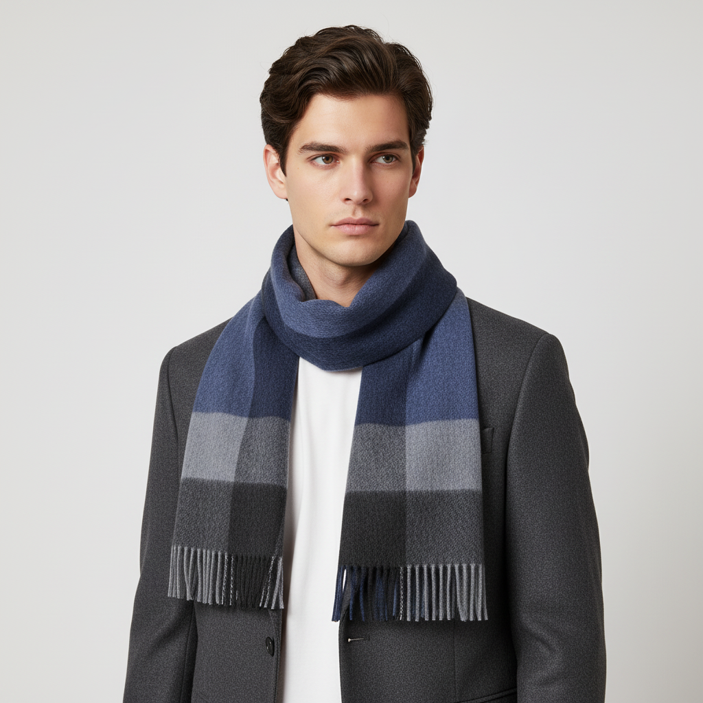 Knitted plaid wool fringe scarf, a stylish and warm unisex winter accessory