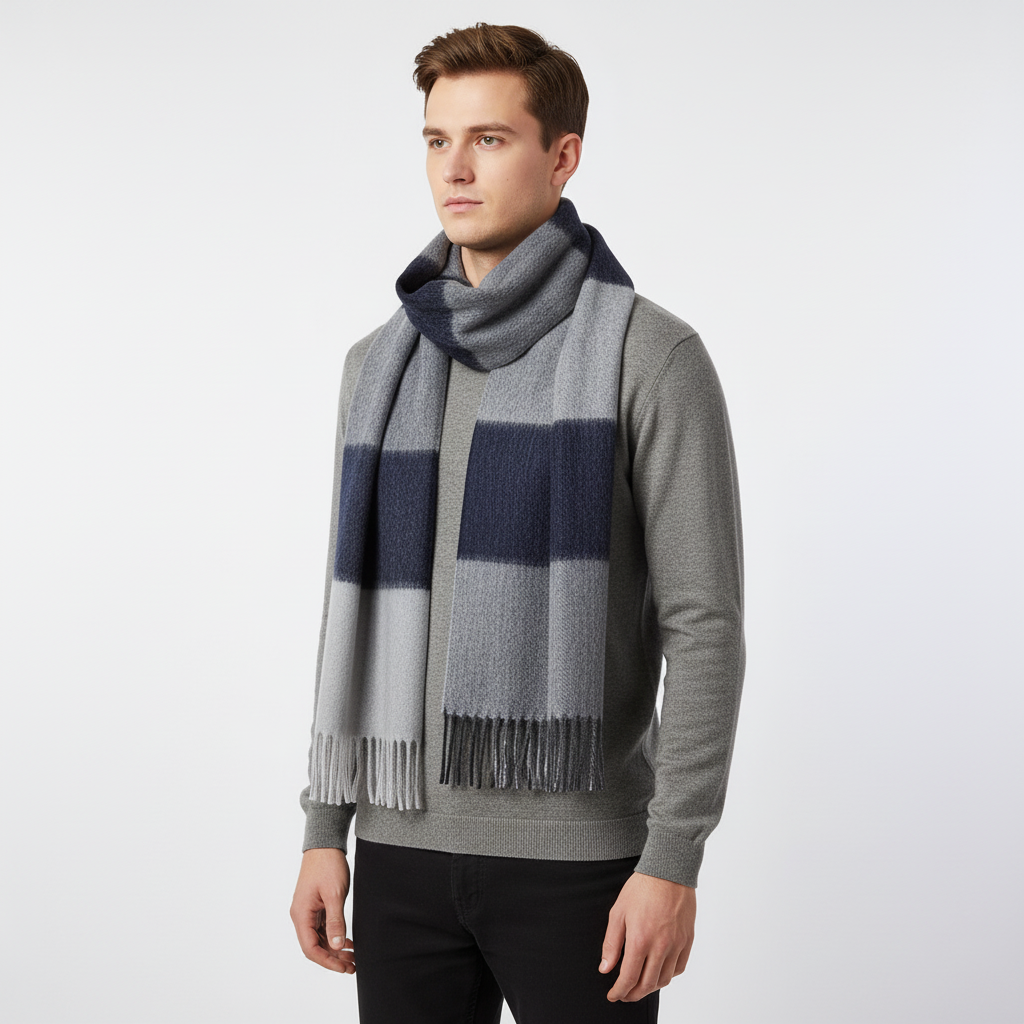 Unisex classic plaid wool fringe scarf in a vibrant color scheme, cozy and chic