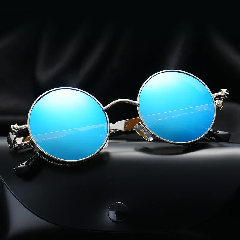 Classic round sunglasses, unisex, lightweight aluminum alloy, UV protection.