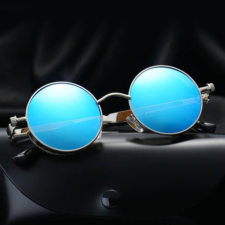 Classic round sunglasses, unisex, lightweight aluminum alloy, UV protection.