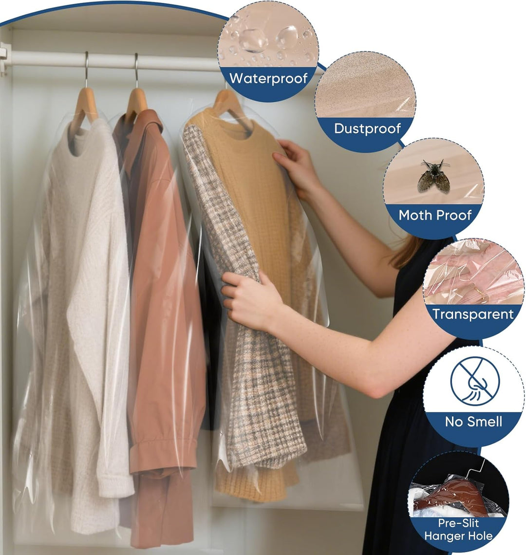 Bulk clothing bags, 50-pack. Transparent design for easy viewing of contents.