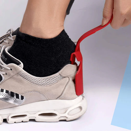 Unisex clip-on shoe horn for easy, hands-free shoe wearing. Ideal mobility aid & shoe helper.