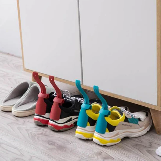 Hands-free clip-on shoe horn, perfect footwear accessory for elderly or anyone needing easy shoe donning.