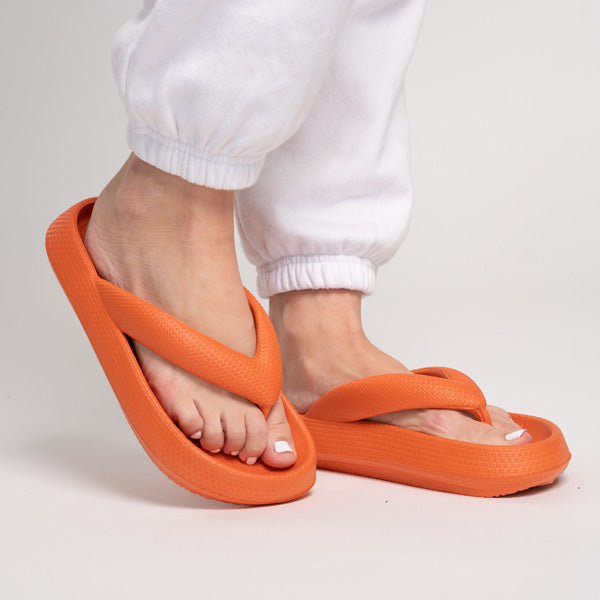 Alex Cloud-Soft Platform Slippers in an overhead view, highlighting the thong design and soft material
