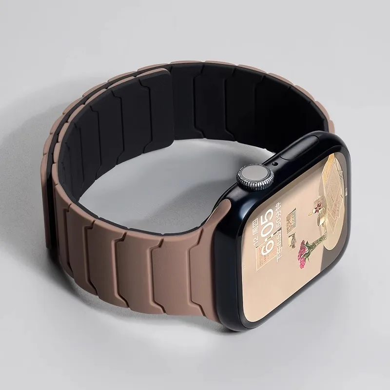 Magnetic clasp silicone Apple Watch band, cloud soft and unisex, providing a secure and comfortable fit.