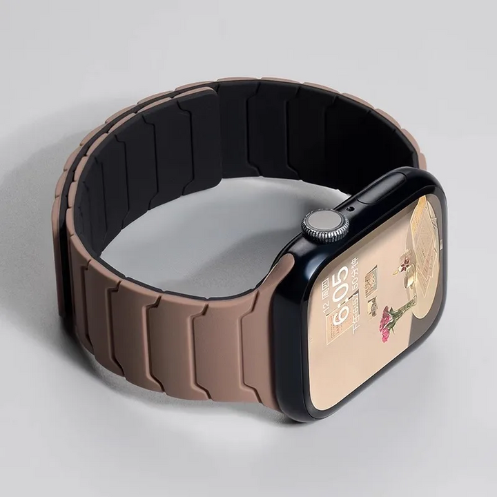 Magnetic clasp silicone Apple Watch band, cloud soft and unisex, providing a secure and comfortable fit.