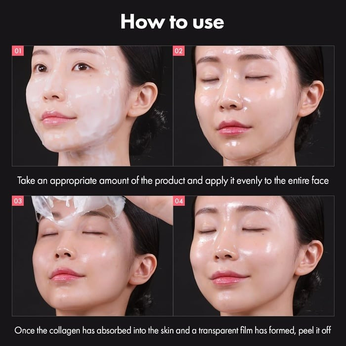 Close-up of smooth, white Collagen Cream Mask applied, promoting hydration & firming for glass skin.